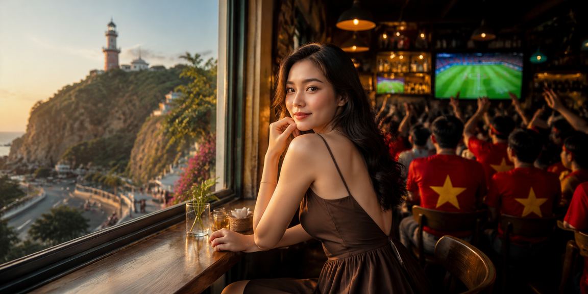 Người dùng Vũng Tàu thưởng thức cà phê và chơi casino app trên điện thoại buổi sáng
